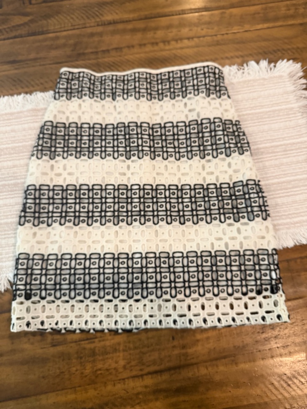 Banana Republic Black and White Eyelet Stripe Pencil Skirt